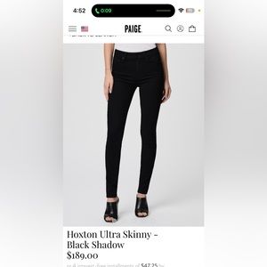 Paige Hoxton skinny size 25 black shadow